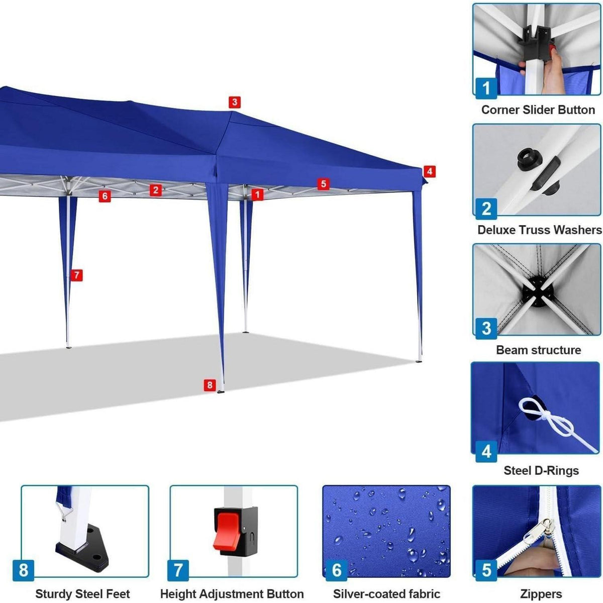 Faltpavillon 3x6m wasserdicht mit 6 Seitenwänden – Blau
