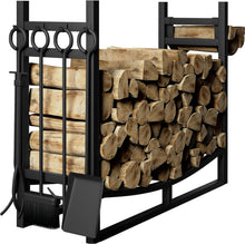 Kaminholzregal mit 4 Kaminwerkzeugen 90x78x33 cm, Schwarz