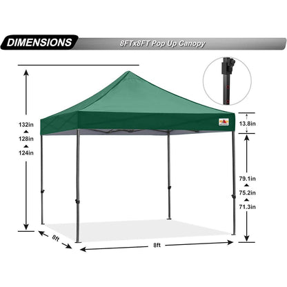 Wasserdichter Pop-Up Pavillon 2,5x2,5M Dunkelgrün mit Rollentasche
