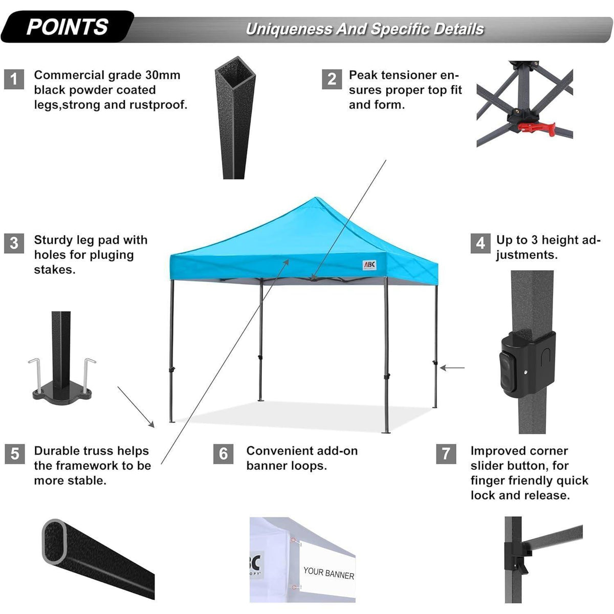 Wasserdichter Pop-up Pavillon 2,5x2,5m Himmelblau mit Tragetasche
