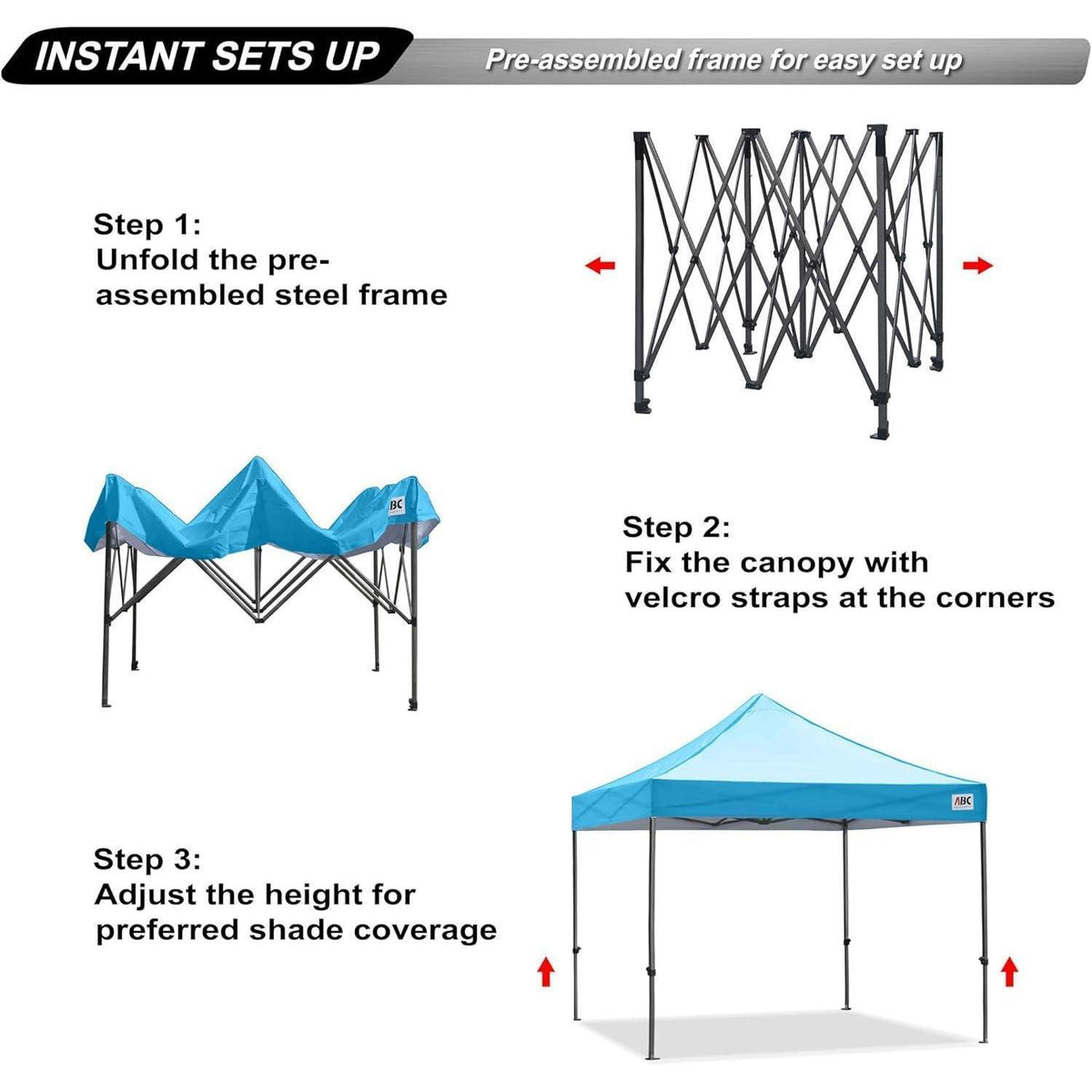 Wasserdichter Pop-up Pavillon 2,5x2,5m Himmelblau mit Tragetasche