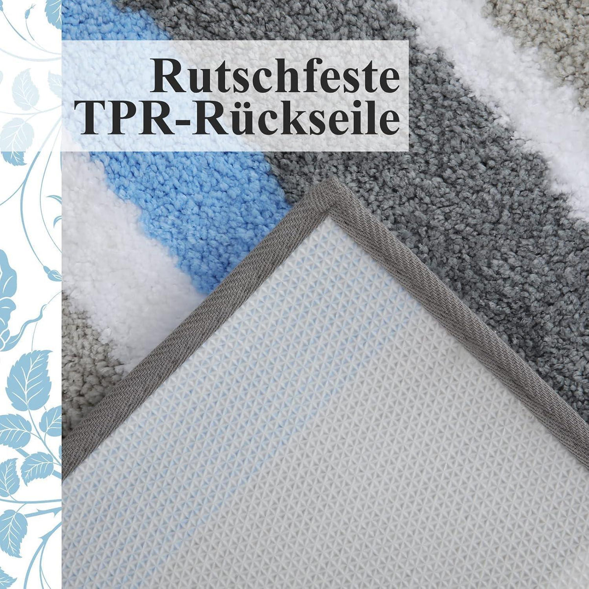 Rutschfester Mikrofaser Badezimmerteppich 60x120cm Blau/Grau