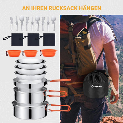 Camping Kochgeschirr Set für 3 Personen – 22 Teile