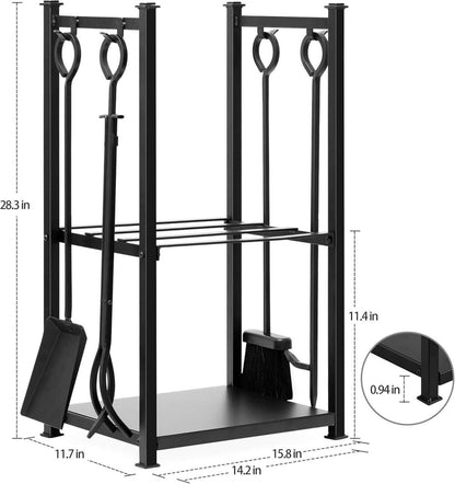 Kaminholzregal mit 4 Kaminwerkzeugen Innen & Außen 72x46x30cm Schwarz