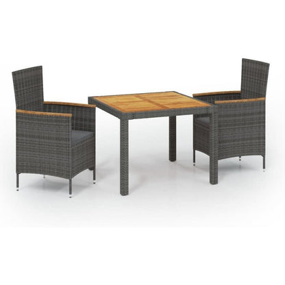 Gartenset 5-teilig Poly Rattan Grau mit Auflagen 90cm Tisch