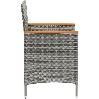 Gartenset 5-teilig Poly Rattan Grau mit Auflagen 90cm Tisch