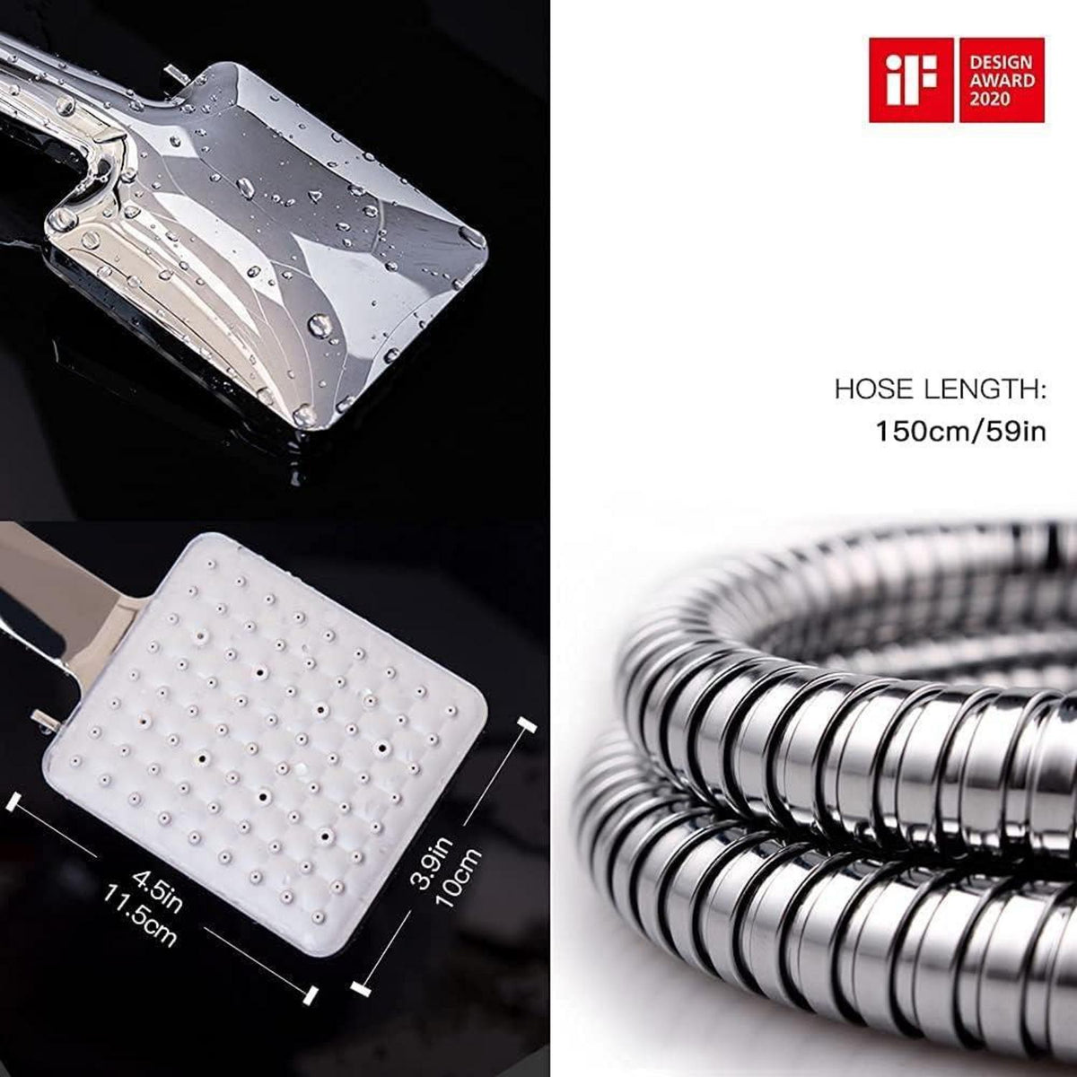 Newentor Duschkopf mit Schlauch 1,5M 6 Strahlarten Handbrause Regendusche Silber