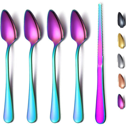 Regenbogen Grapefruit Löffel Set | 5-teilig Edelstahl & Messer