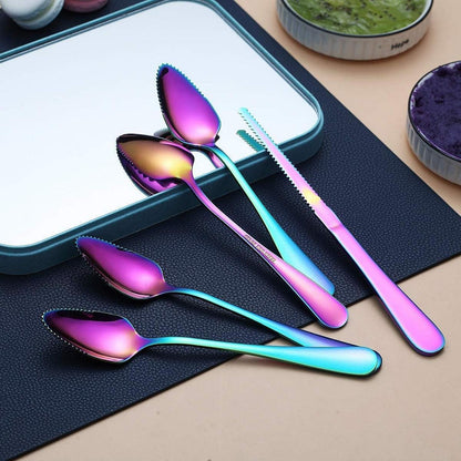 Regenbogen Grapefruit Löffel Set | 5-teilig Edelstahl & Messer