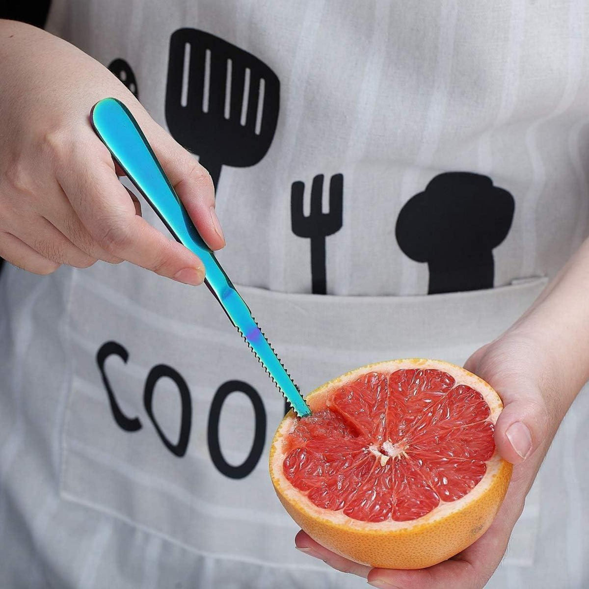 Regenbogen Grapefruit Löffel Set | 5-teilig Edelstahl & Messer