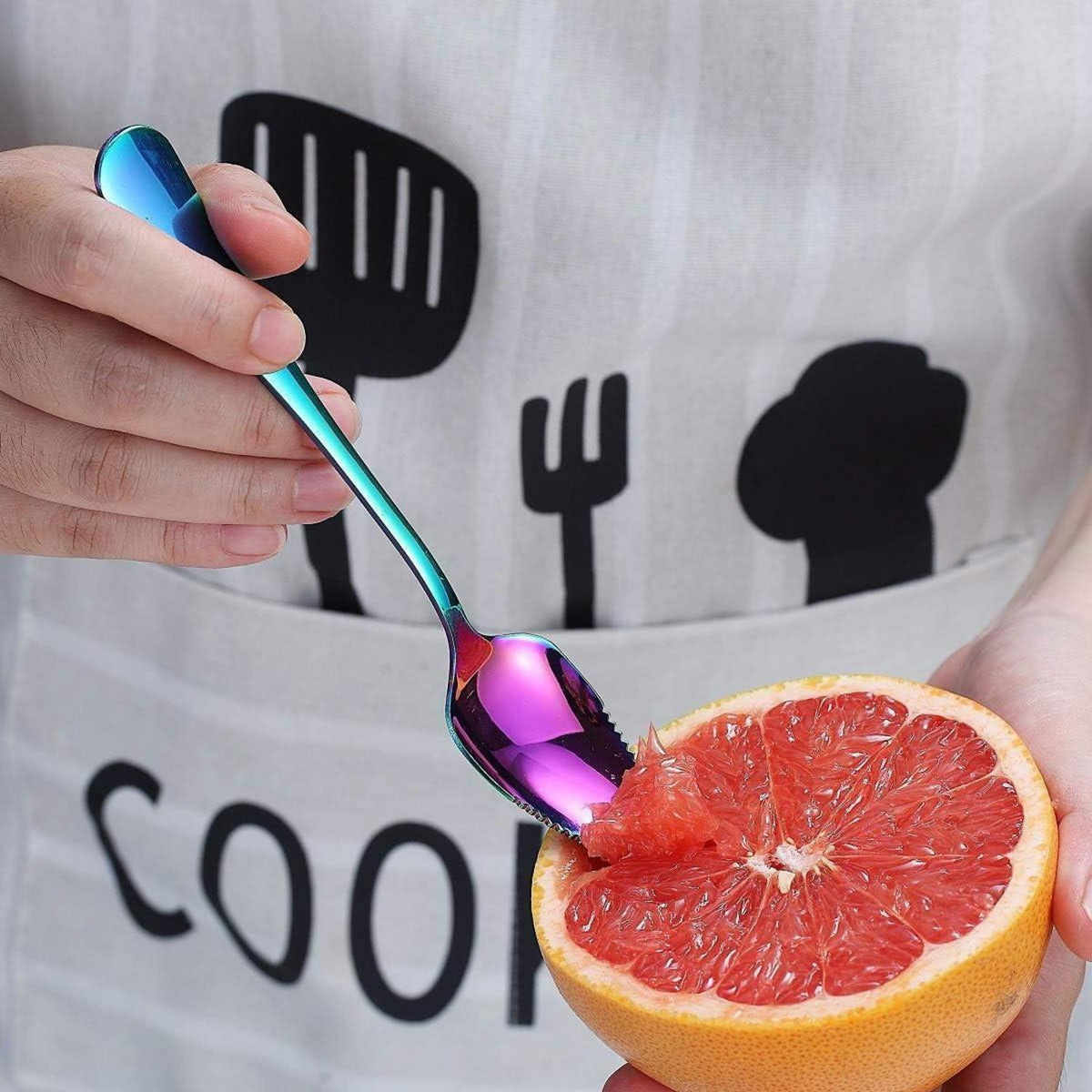 Regenbogen Grapefruit Löffel Set | 5-teilig Edelstahl & Messer