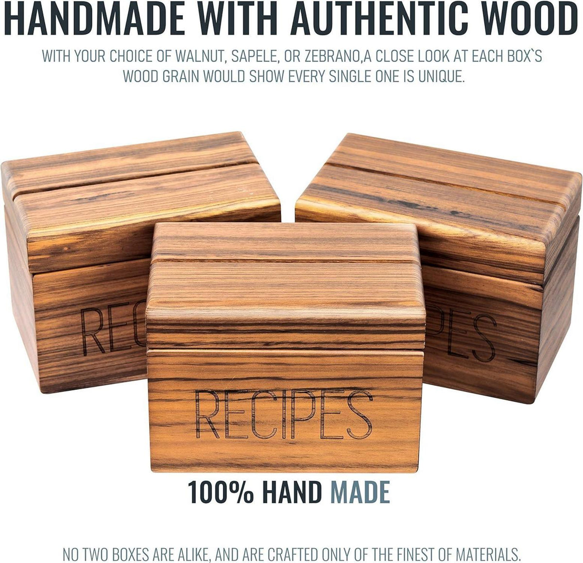 Holz Rezeptbox Vintage Style Karten 4x6 Trennwände 240 Karten Zebrano