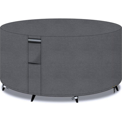 Runder Gartentisch Abdeckung 190x80cm Grau mit Lüftungsschlitzen