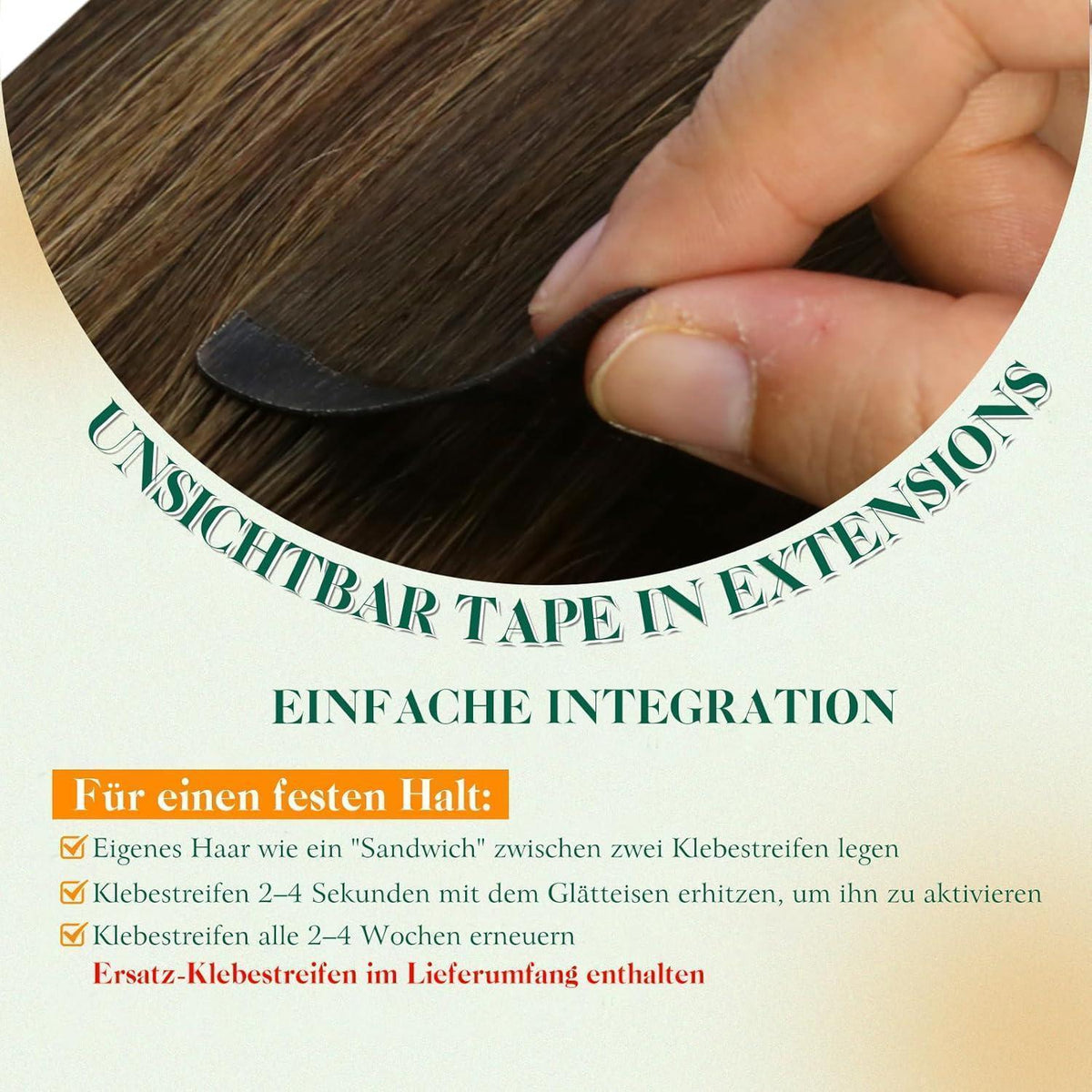 Echthaar Tape Extensions Ombre Braun 50cm