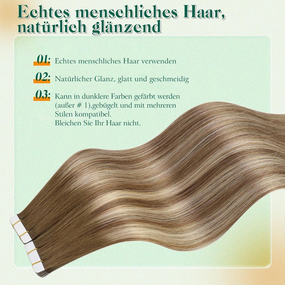 Echthaar Tape Extensions Braun Ombre 35cm - Natürliche Verlängerung