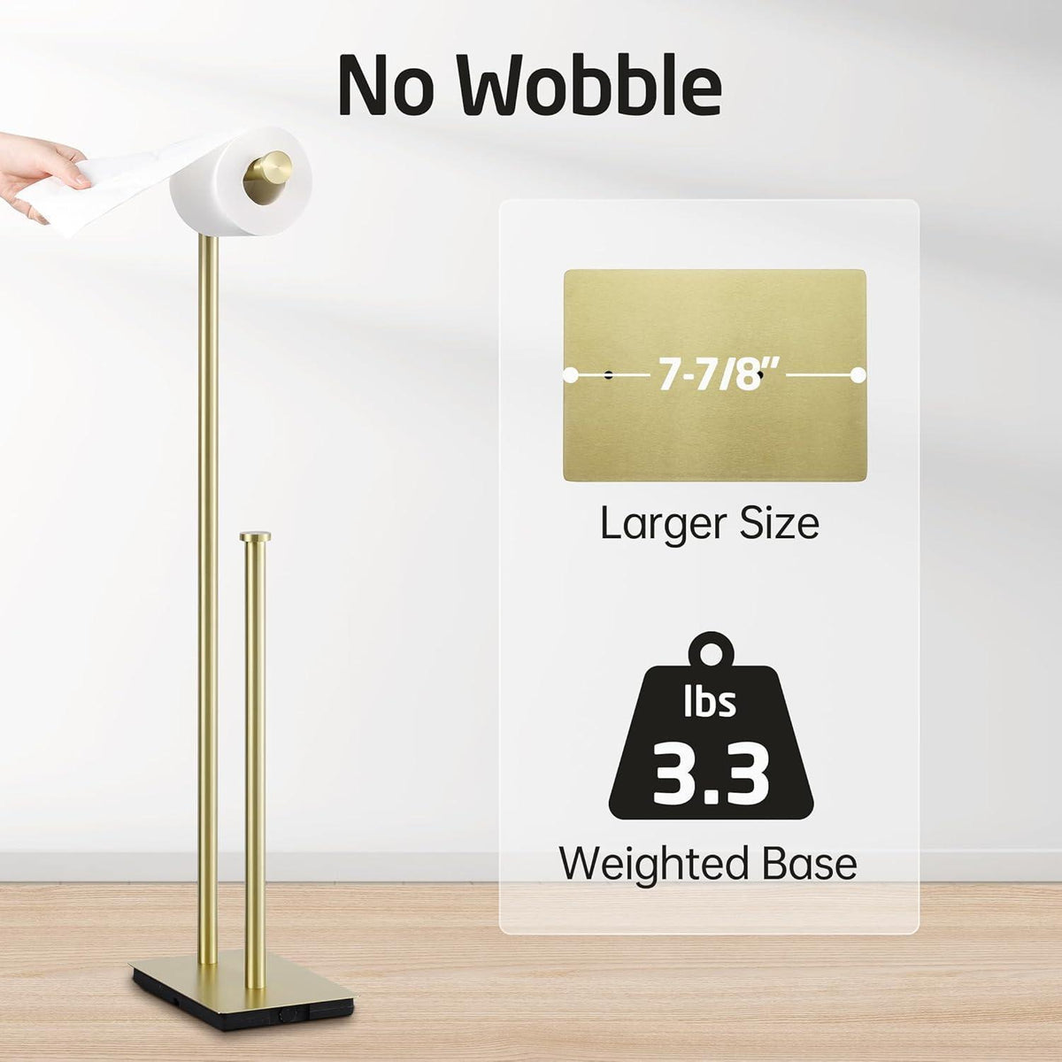 Freistehender Toilettenpapierhalter aus Edelstahl, gebürstetes Gold