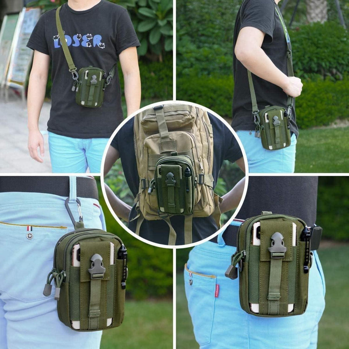 Taktische Hüfttasche Molle – Grün mit Schultergurt – Vielseitige Bauchtasche