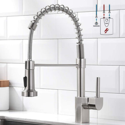 Niederdruck Küchenarmatur mit Brause – Gebürstetes Nickel