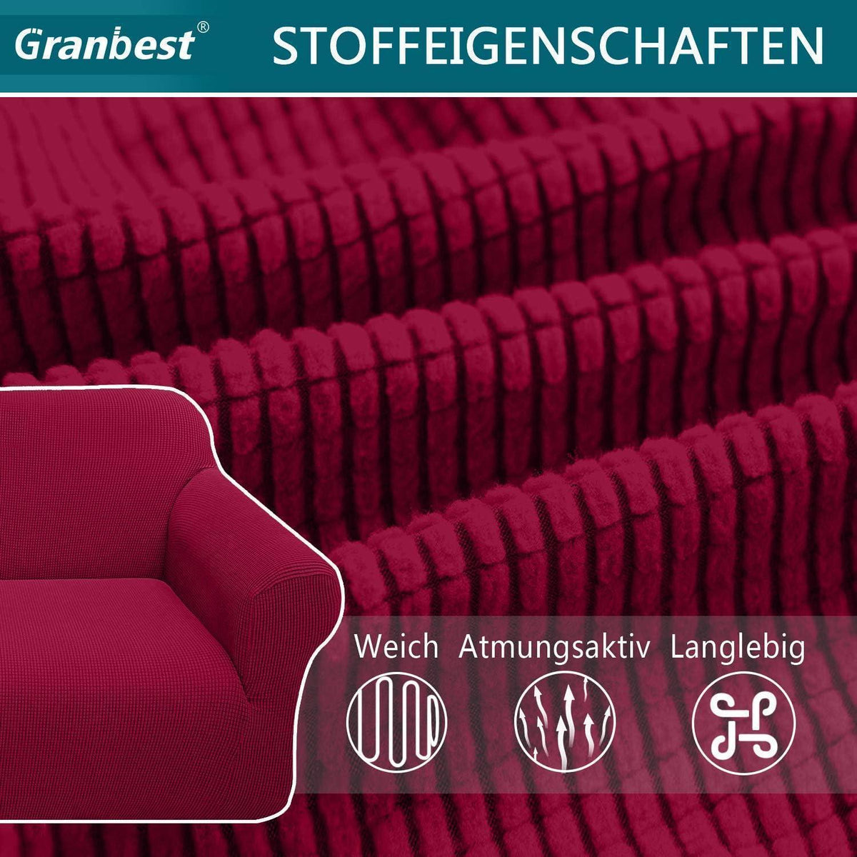 Elastischer Sofabezug 2-Sitzer Weinrot | Modern & Schutz für Wohnzimmer