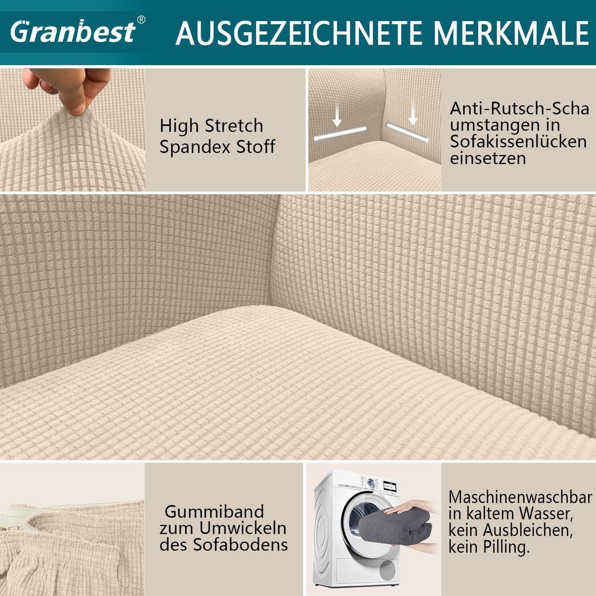 Elastischer Sofabezug 3-Sitzer Beige – Modern & Schutzhülle