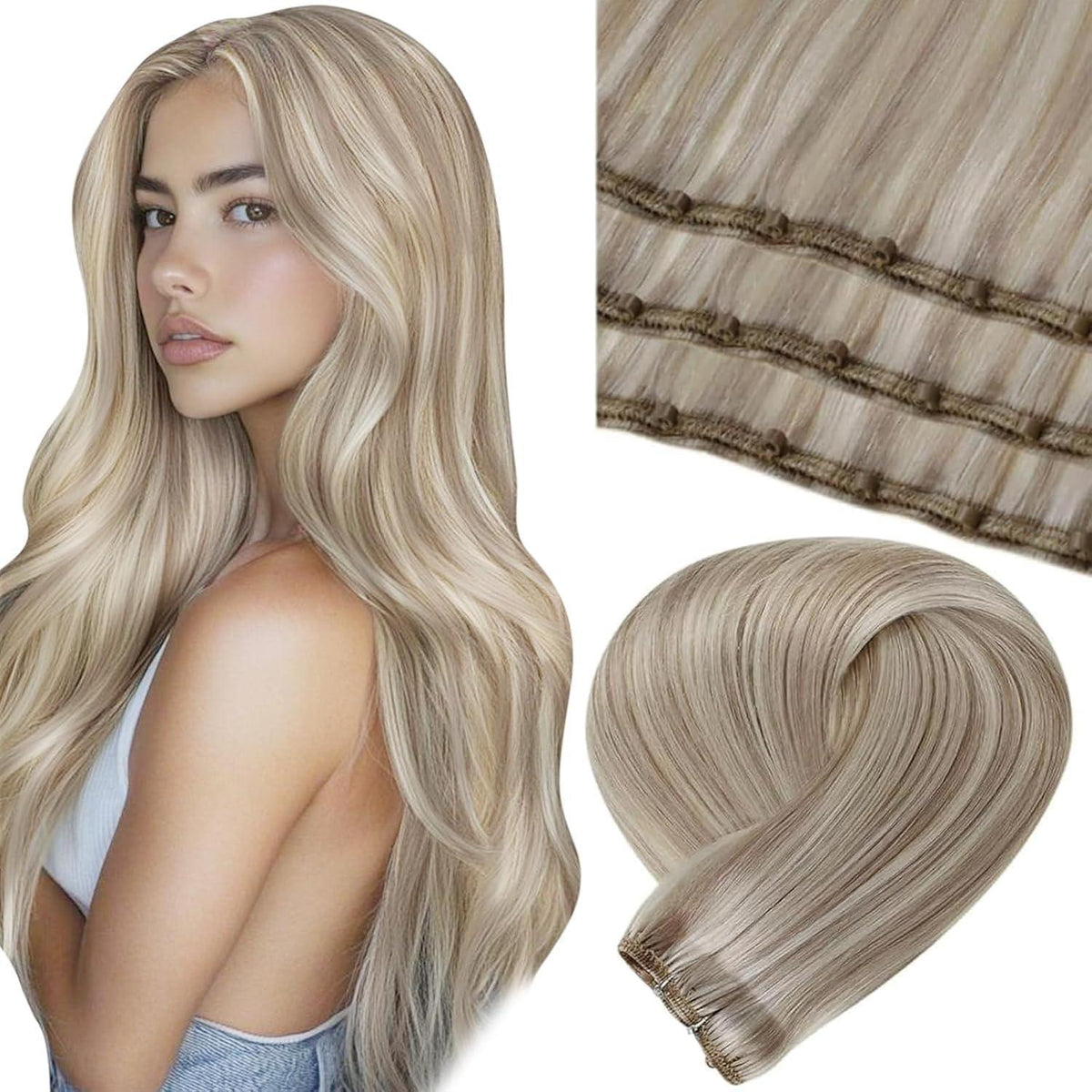 Blond Echthaar Micro Weft Extensions 55cm #18/613
