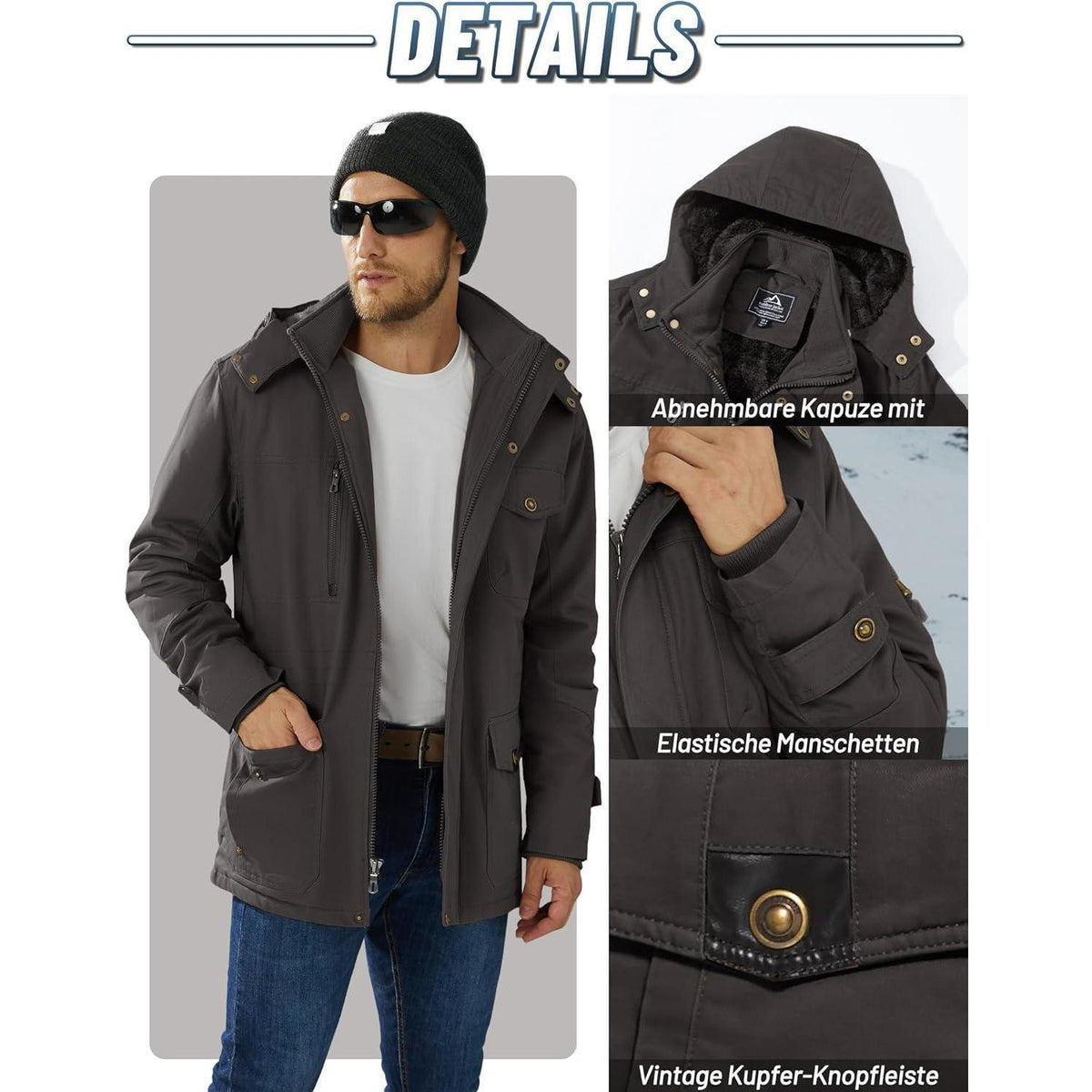 Herren Winterparka mit Kapuze – Warm & Vielseitig Dunkelgrau
