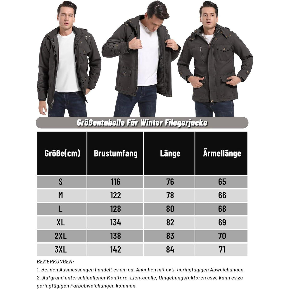 Herren Winterparka mit Kapuze – Warm & Vielseitig Dunkelgrau