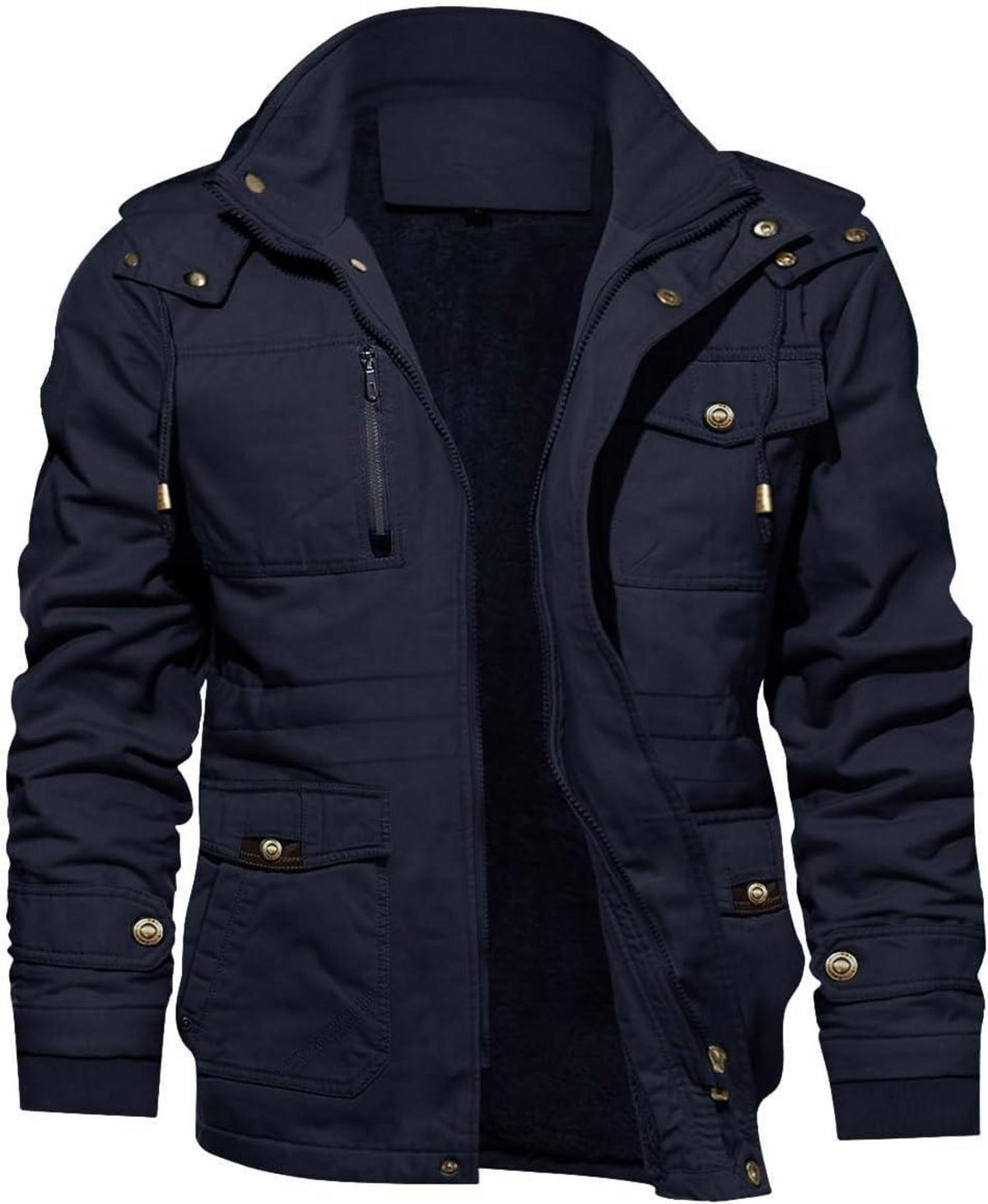 Warme Winterjacke mit abnehmbarer Kapuze und Militär-Stil