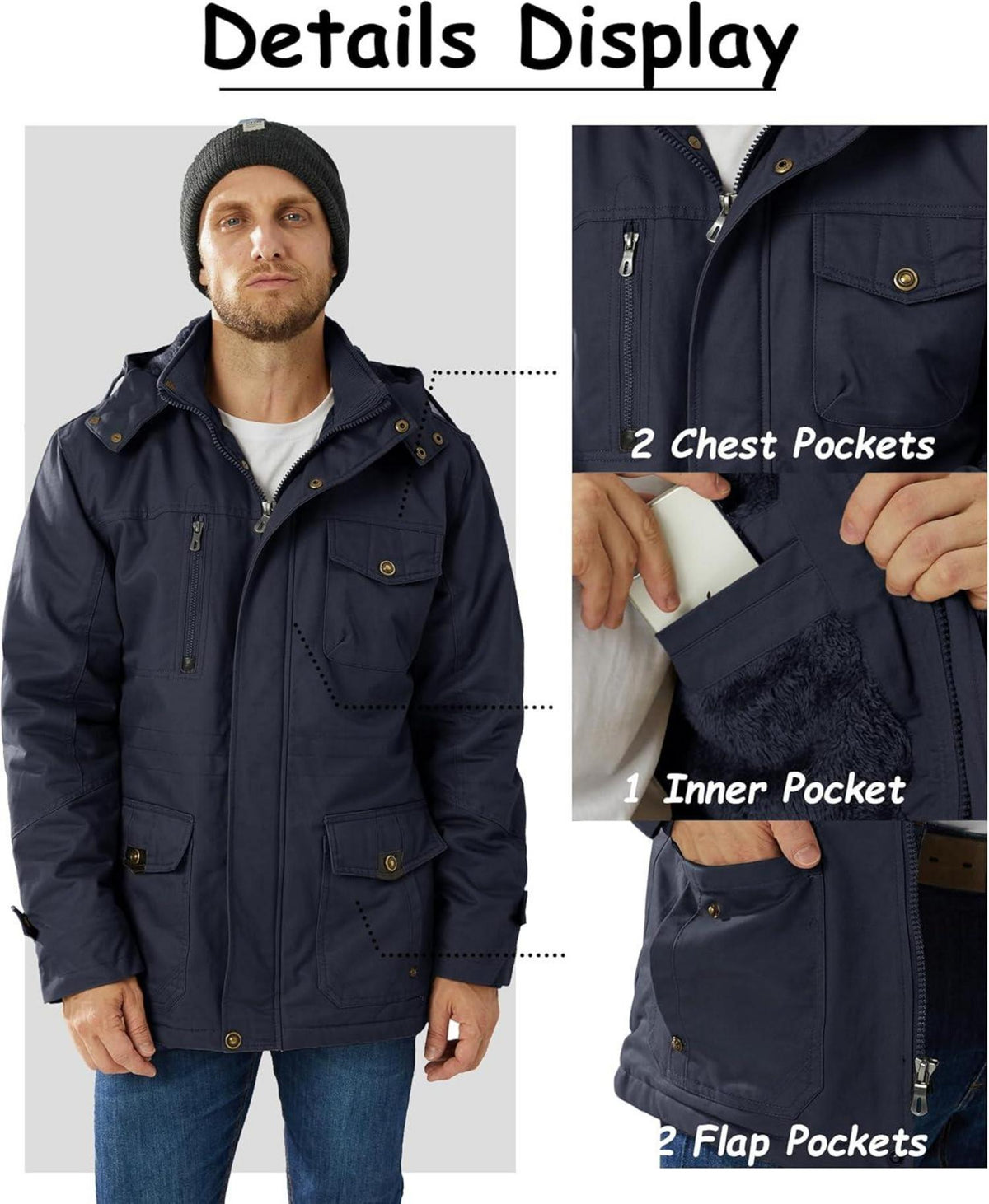 KEFITEVD Herren Winterjacke Gefüttert mit Kapuze Militär Stil