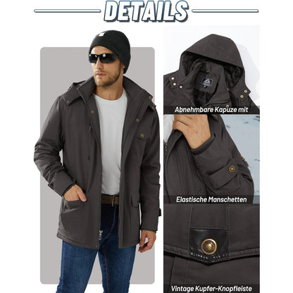 Herren Winterparka mit Kapuze & Cargo Taschen Dunkelgrau