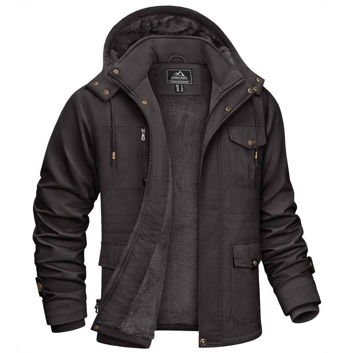 Herren Winterparka mit Kapuze & Cargo Taschen Dunkelgrau