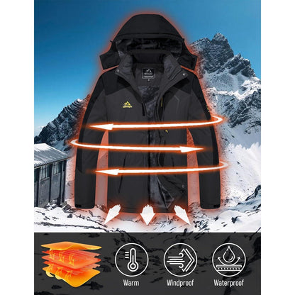 Herren Winter Skijacke Fleece Gefüttert Wasserdicht Grau Schwarz 3XL