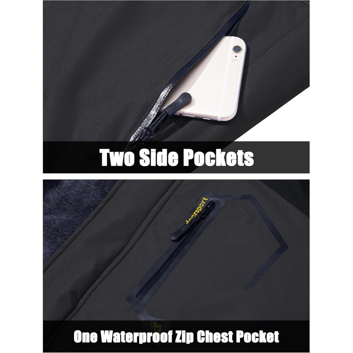 Herren Winter Skijacke Fleece Gefüttert Wasserdicht Grau Schwarz 3XL