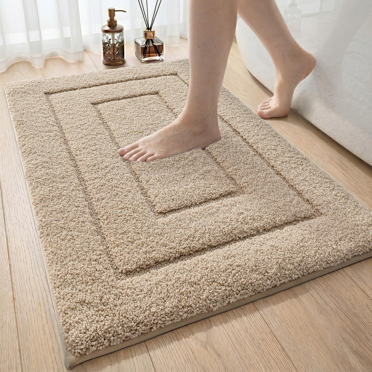 Rutschfeste Badematte Mikrofaser Beige 60x90 cm