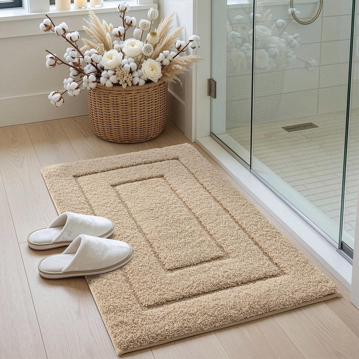 Rutschfeste Badematte Mikrofaser Beige 60x90 cm
