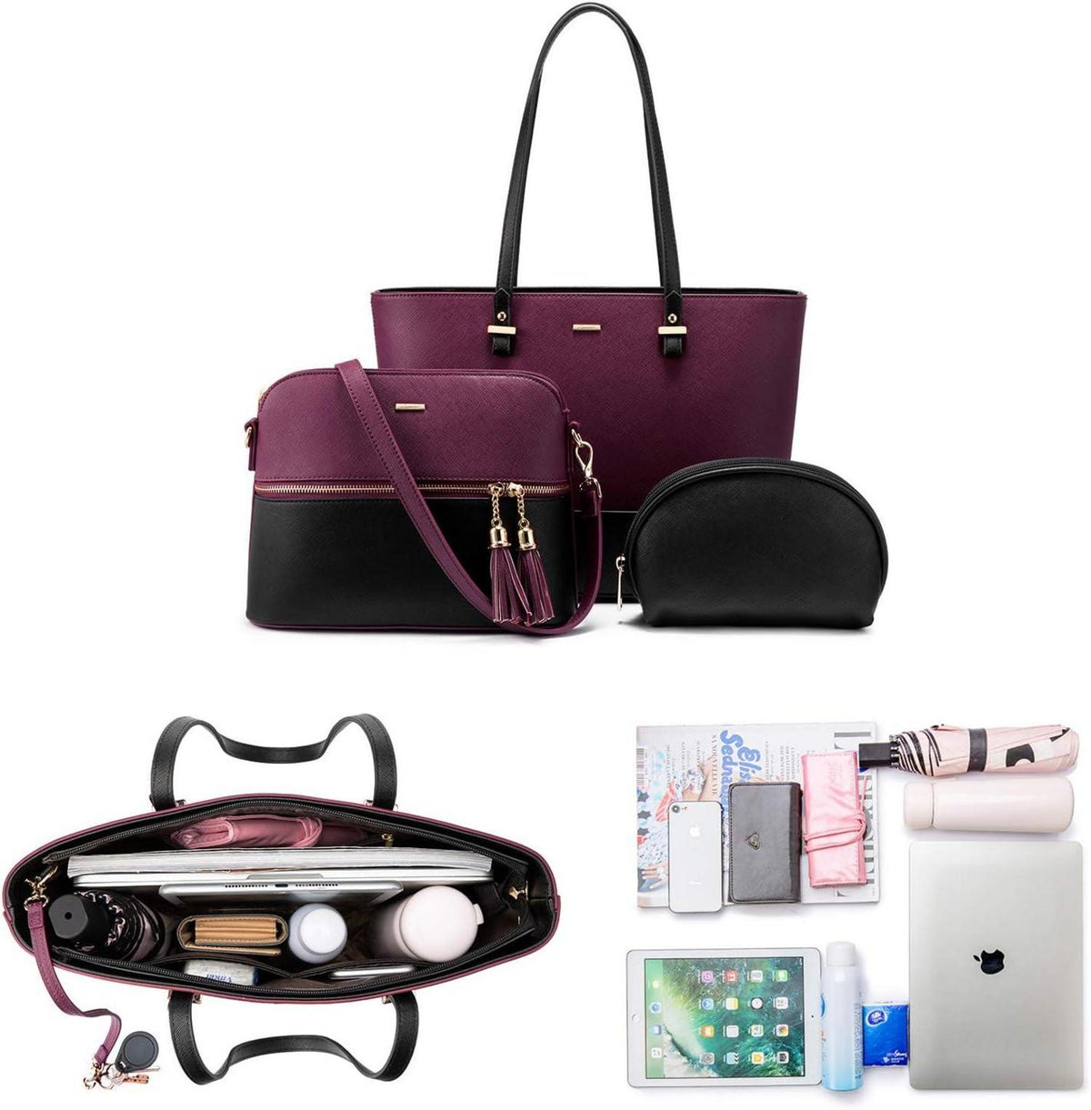 LOVEVOOK Damen Handtasche 3tlg Set Schultertasche Shopper