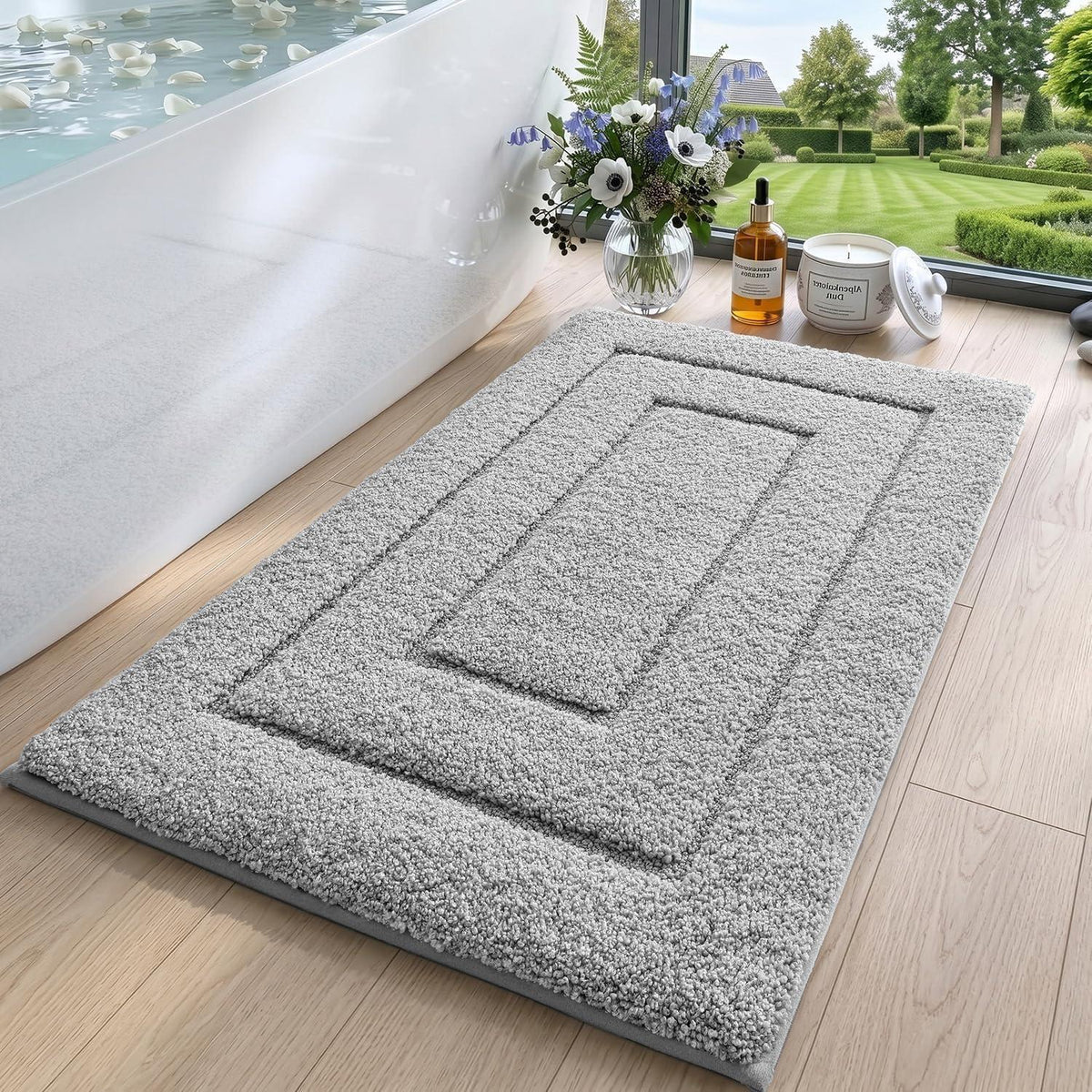 Rutschfeste Badematte Mikrofaser Hellgrau 60x90 cm