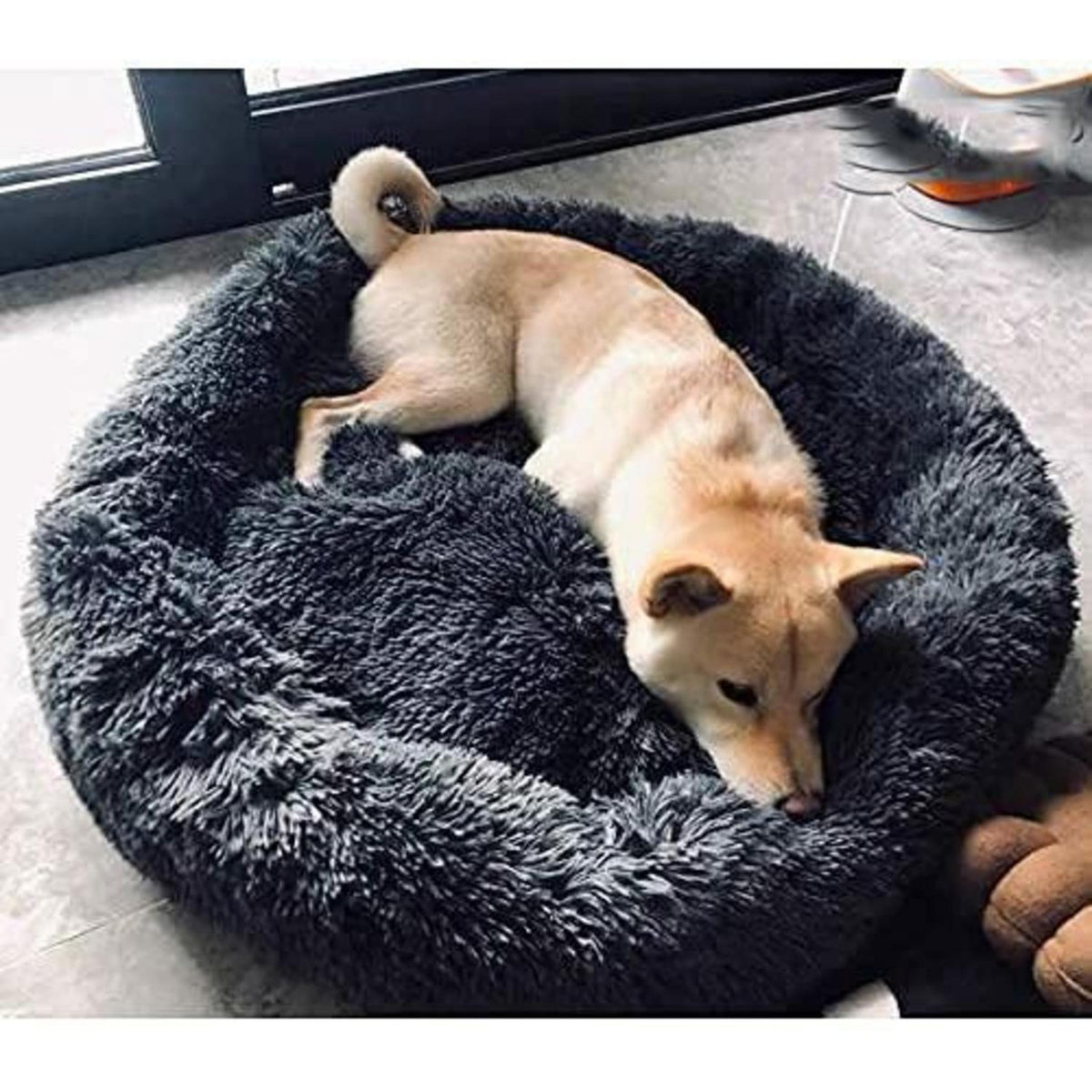 Flauschiges Hundebett Orthopädisch Ø 120cm Dunkelgrau
