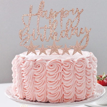 iZoeL Tortendeko Rosegold Happy Birthday Sterne Cake Topper