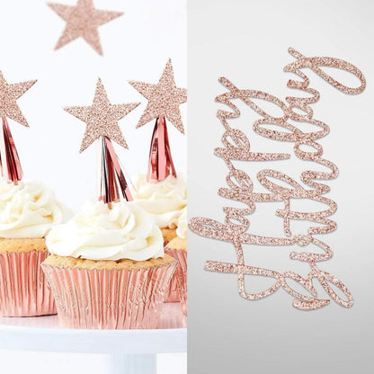iZoeL Tortendeko Rosegold Happy Birthday Sterne Cake Topper