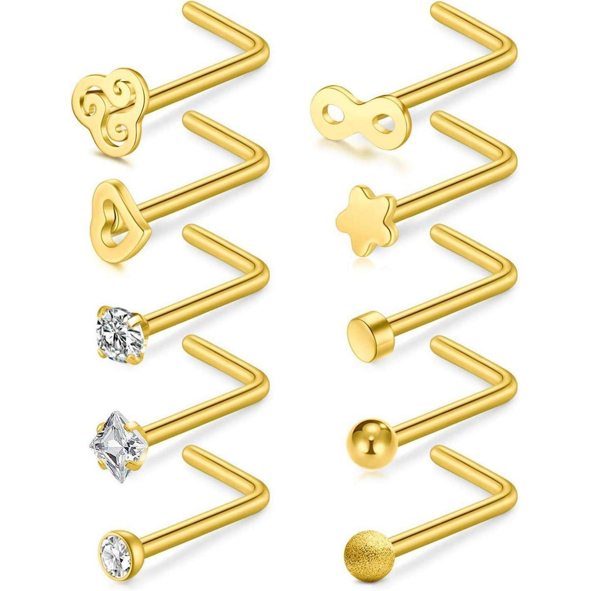 Nasenpiercing Set Chirurgenstahl L-Form Zirkon 24 Stück Roségold