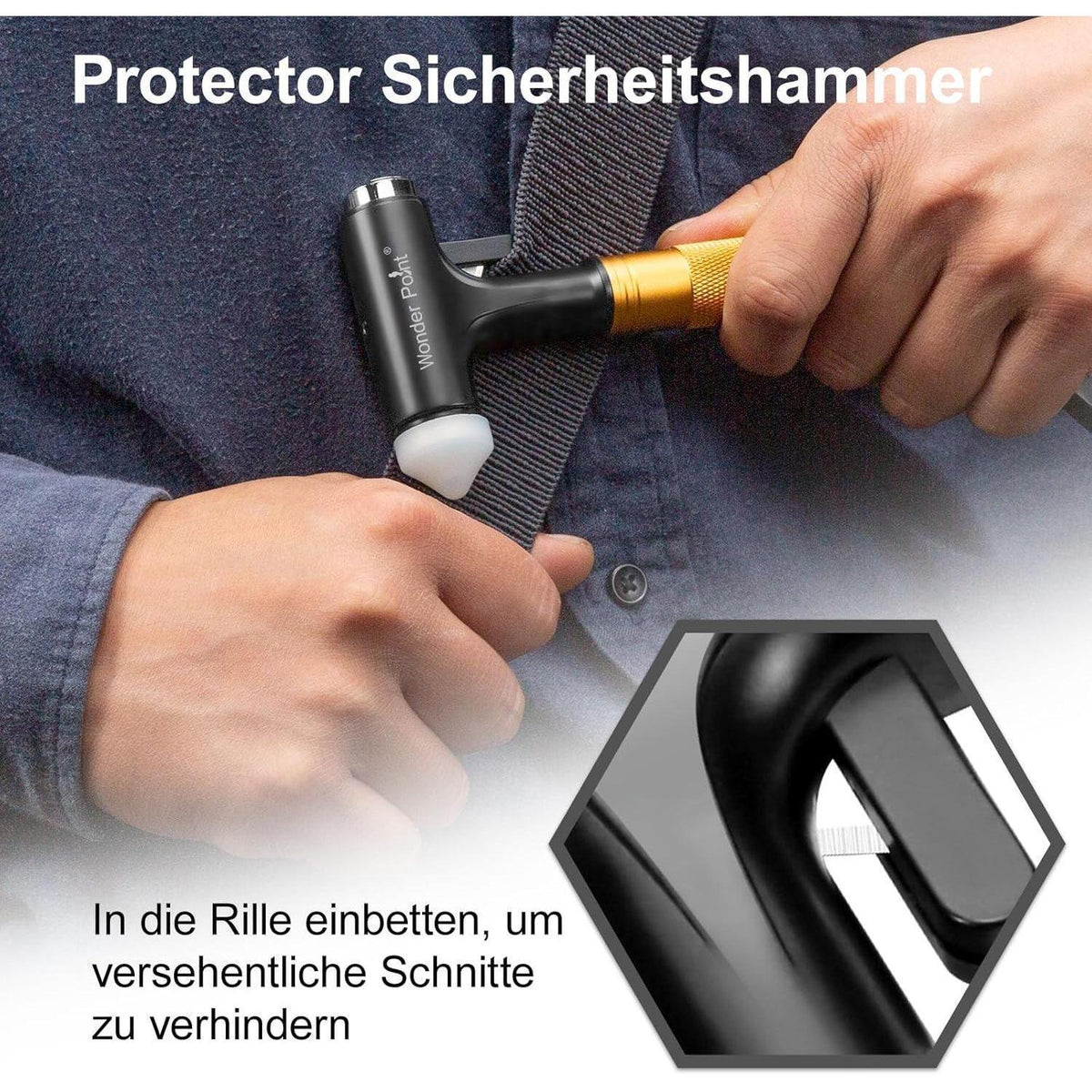 Notfallhammer Auto mit Gurtschneider & Glasbrecher – Gelb