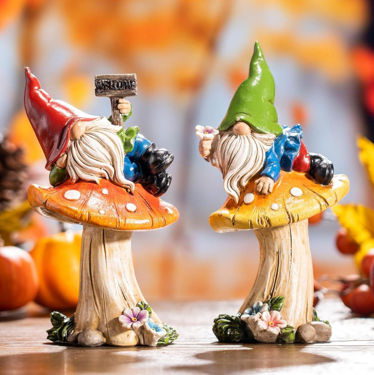 Lustige Gartenzwerge Set Herbstdeko Outdoor Kunstharz 17cm