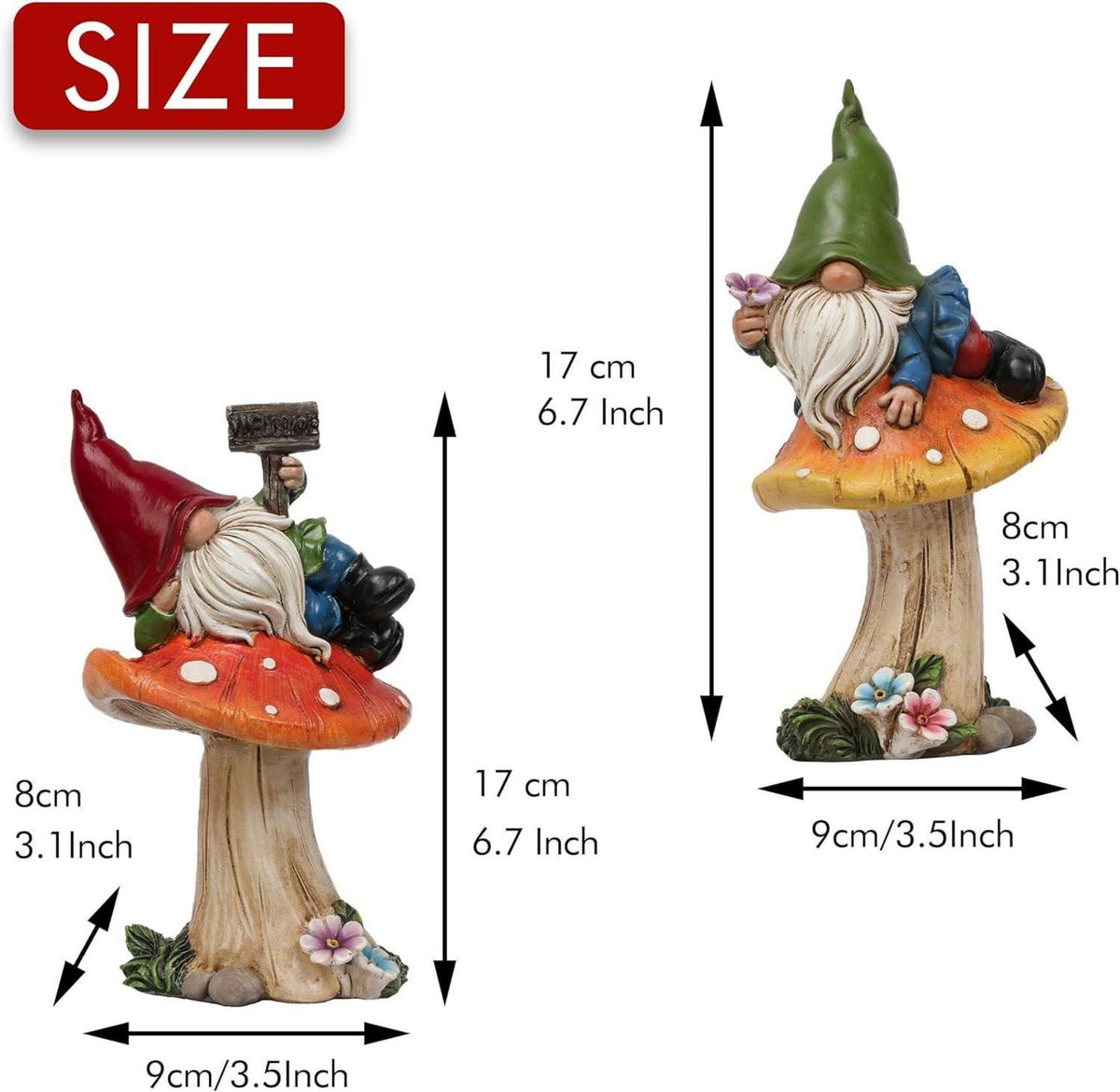 Gartenzwerge Herbstdeko 2er Set Pilzen liegend 17cm