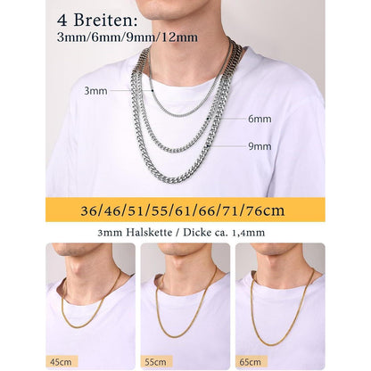 Panzerkette Edelstahl vergoldet | 3mm Schwarz 71cm