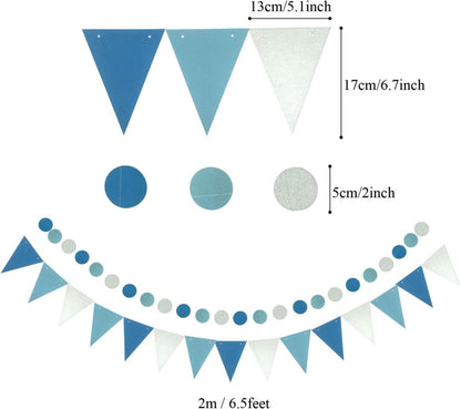 Party Dekoration Set Papier Pompoms Fächer Wimpel Glitter Punkt Blau
