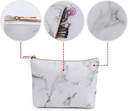 3er Set Make Up Tasche Kulturbeutel wasserfest PU-Leder Marmor