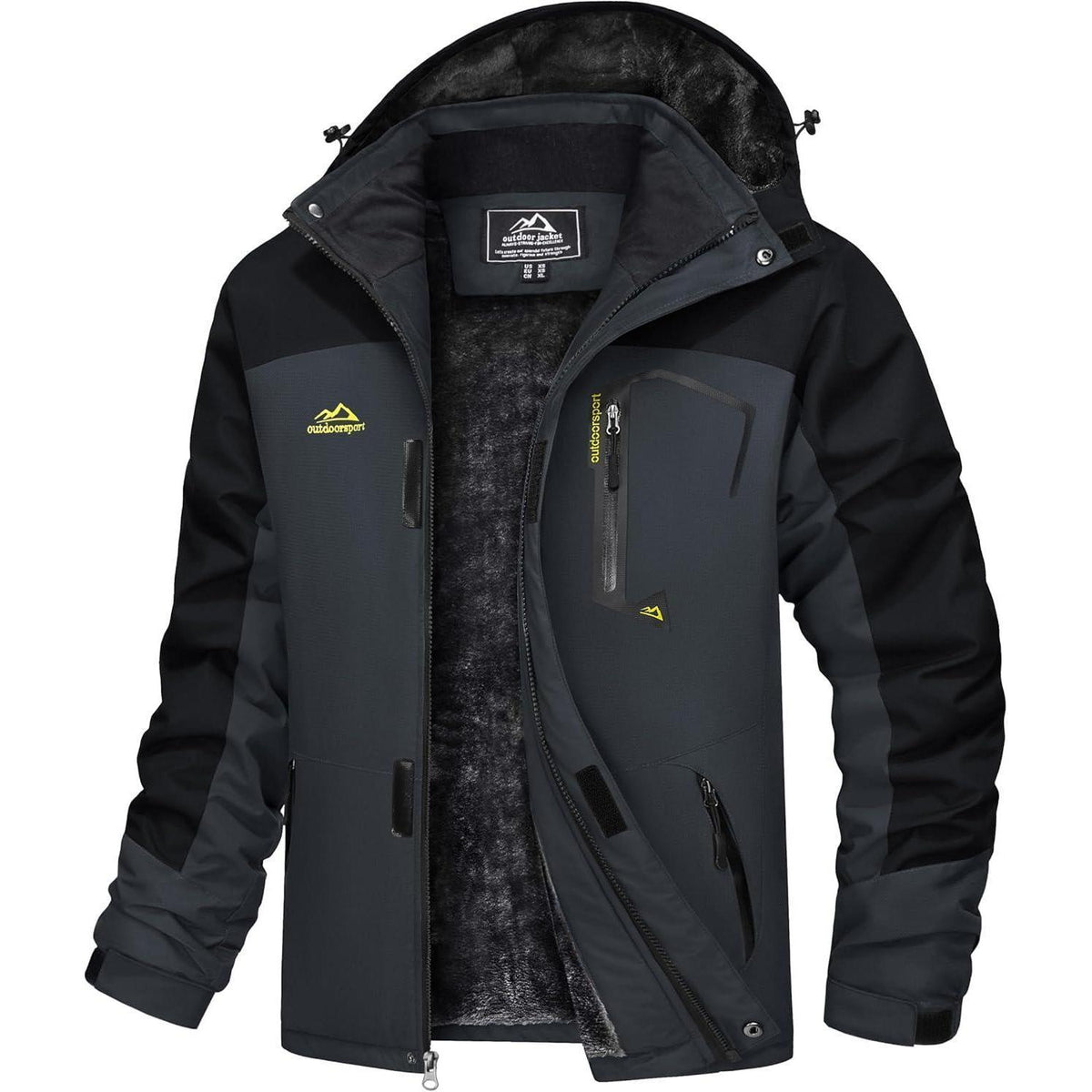 Herren Winterjacke wasserdicht warm gefüttert mit Kapuze Grau/Schwarz 3XL