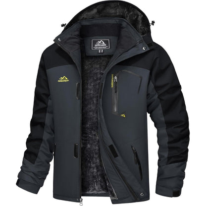 Herren Winterjacke wasserdicht warm gefüttert mit Kapuze Grau/Schwarz 3XL