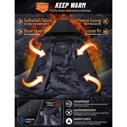 Herren Winterjacke wasserdicht warm gefüttert mit Kapuze Grau/Schwarz 3XL